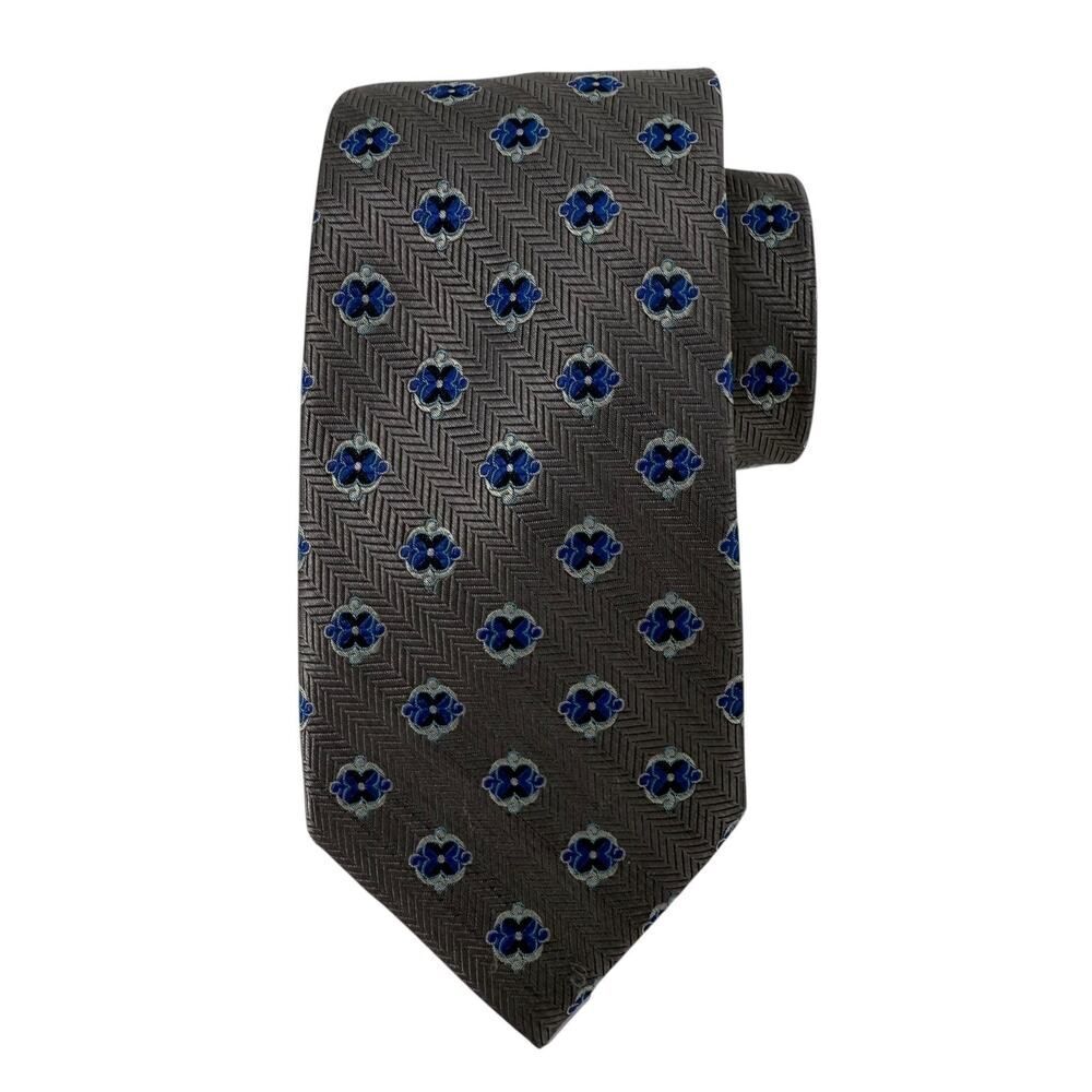 JoS A Bank Reserve Necktie Silk LONG Gray Blue Floral Woven Pointed 3 in Wide